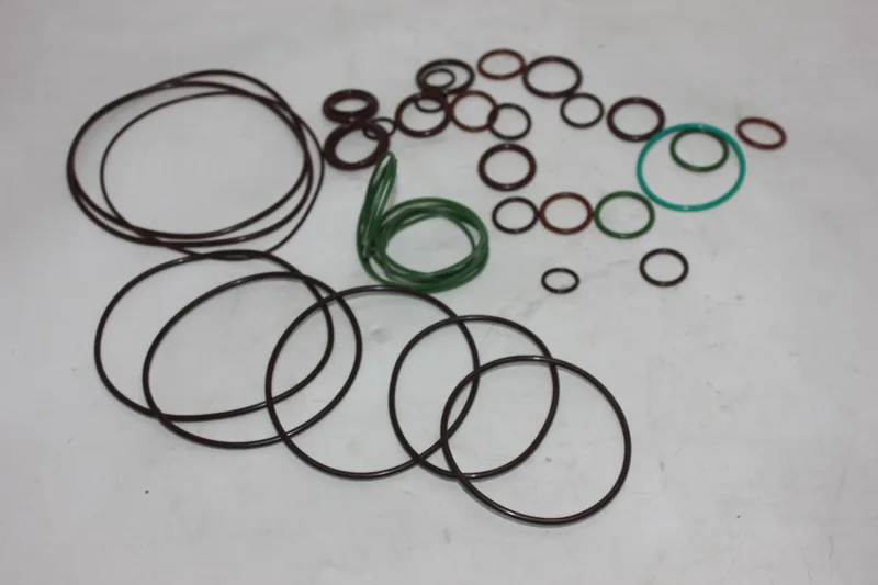 Hydraulic pump seal repair kit laid out with matching components