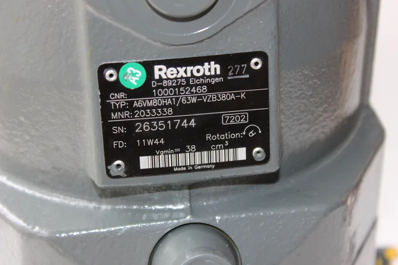 Rexroth A6VM80 hydraulic motor nameplate close-up