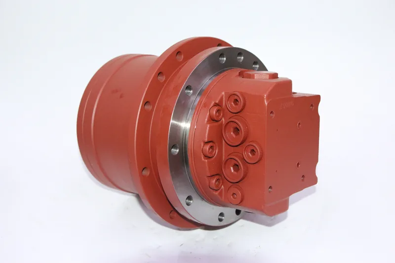Red travel motor assembly showing its mounting flanges