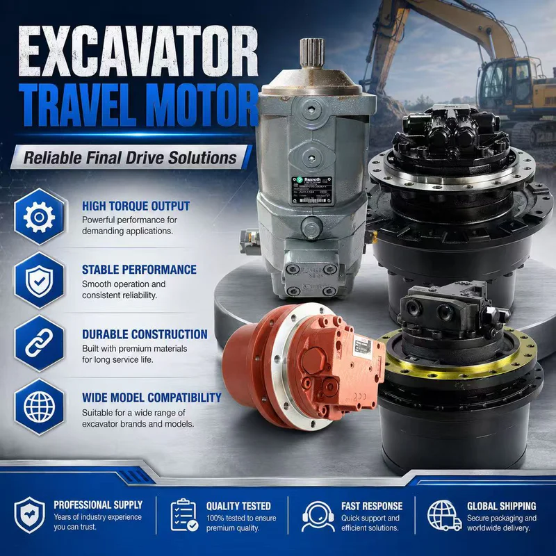 Red travel motor and final drive assembly on a white background