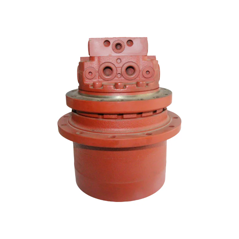Red travel motor assembly showing its mounting flanges