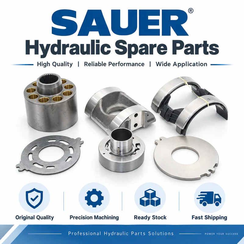 Warehouse shelves stocked with hydraulic spare parts inventory