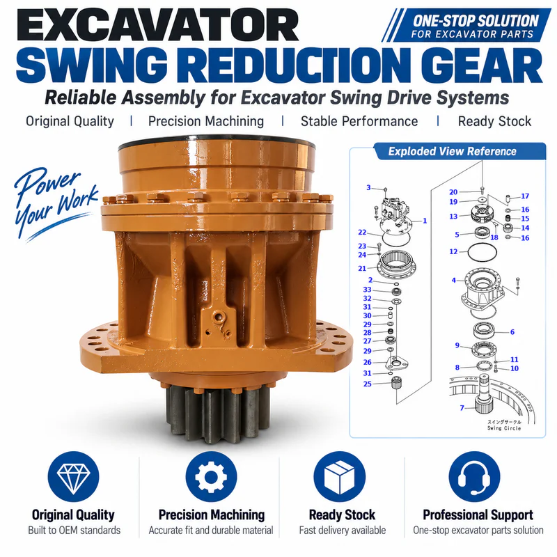 Orange swing reduction gearbox with output pinion