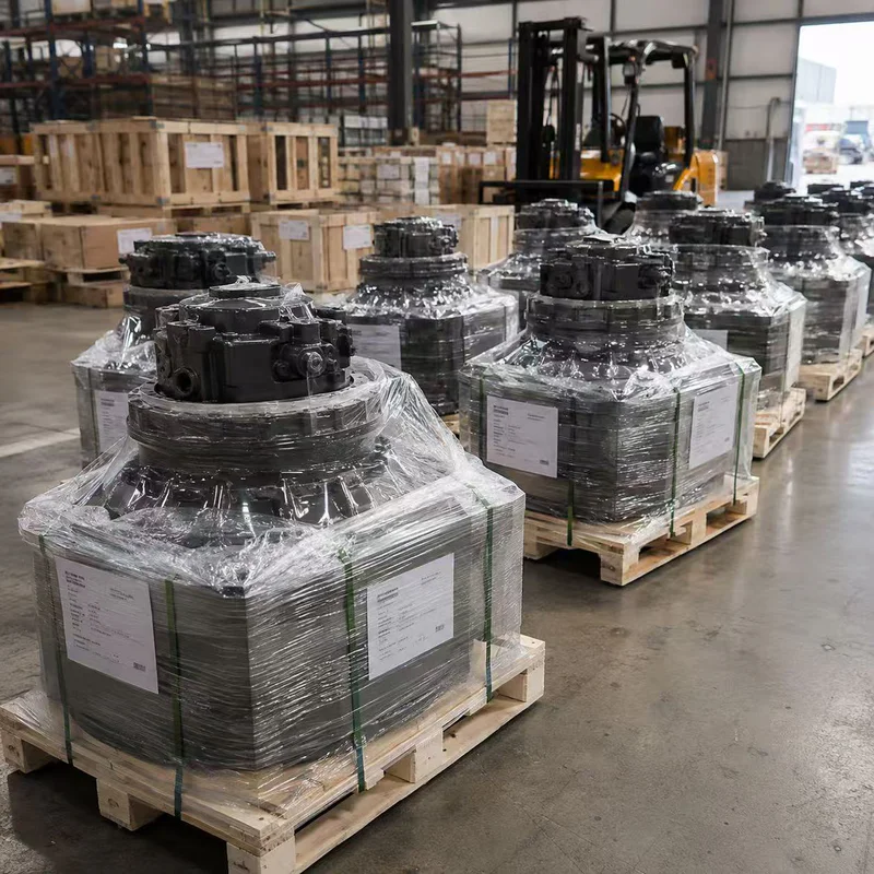 Protective wrapping applied to the travel motor