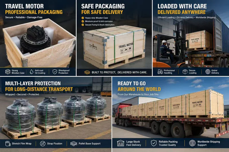 Crated travel motor ready for international shipment